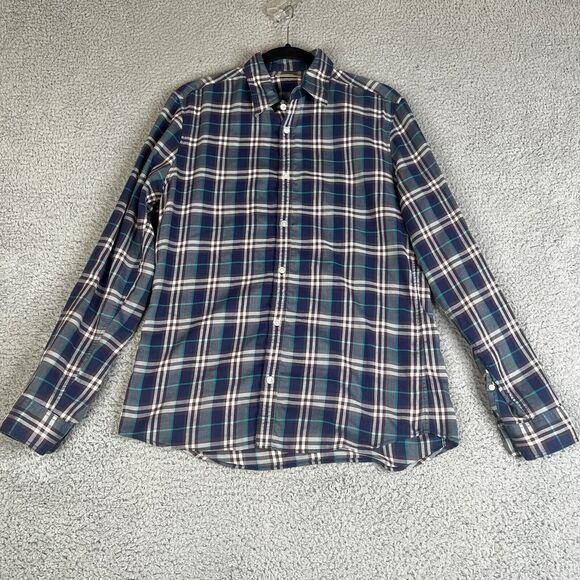Burberry Brit Shirt Mens Medium Blue Brown Lightweight Long Sleeves Button Down